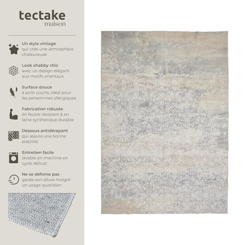 Tapis design vintage à poils courts en laine synthétique et feutre résistant et lavable - vue 3