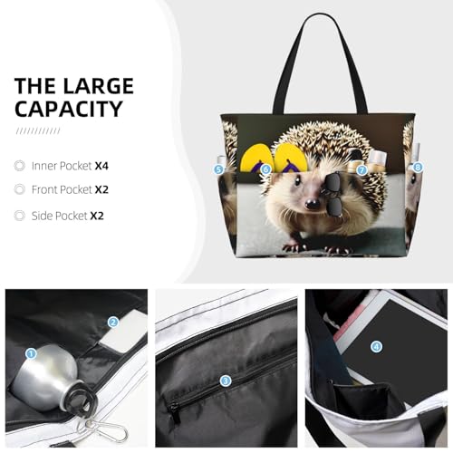 Large Capacity Beach Bag - print Waterproof Travel Bag Cute hedgehog Multi-Pocket Tote for Vacation Gym Women3