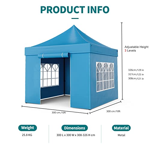 Joinatre S-67 10 X10 Pop Up Canopy With 4 Removable Sidewalls, Heavy Duty Outdoor Commercial Canopy Tent Waterproof Adjustable Height With Upgrade Roller Bag, 4 Weight Bags, Stakes And Ropes, Blue #TOP5