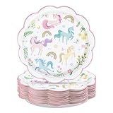 Greencian 50Pcs Magical Pastel Unicorn Birthday Paper Plates 9 Inch Heavy Duty Pastel Rainbow Disposable Dessert Plates Pink Unicorn Party Decorations for Girls' Birthday Baby Shower Party Supplies