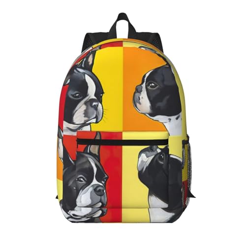 Sac à dos d'école léger noir avec poche motif carlin EdWal pour homme femme