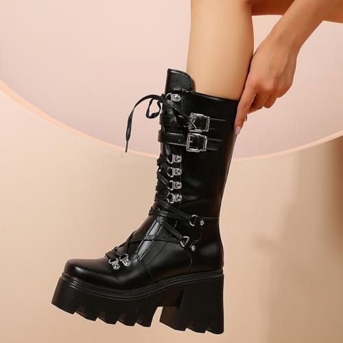 Image of Ulalaza Women Mary Jane Dress Pumps Lolita Shoes Cute Platform Gothic Double Ankle Strap Round Toe Chunky Heel Uniform Pumps Shoes Perfect for School Party Business Work Dance Date Night Club