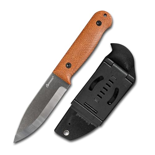 SDOKEDC DC53 Steel Scandi Grind Hunting Fixed Blade Knife With Sheath Micarta Handle Knives for EDC Outdoor Camping Survival Tactical Fishing knife (Black Stone Wash)