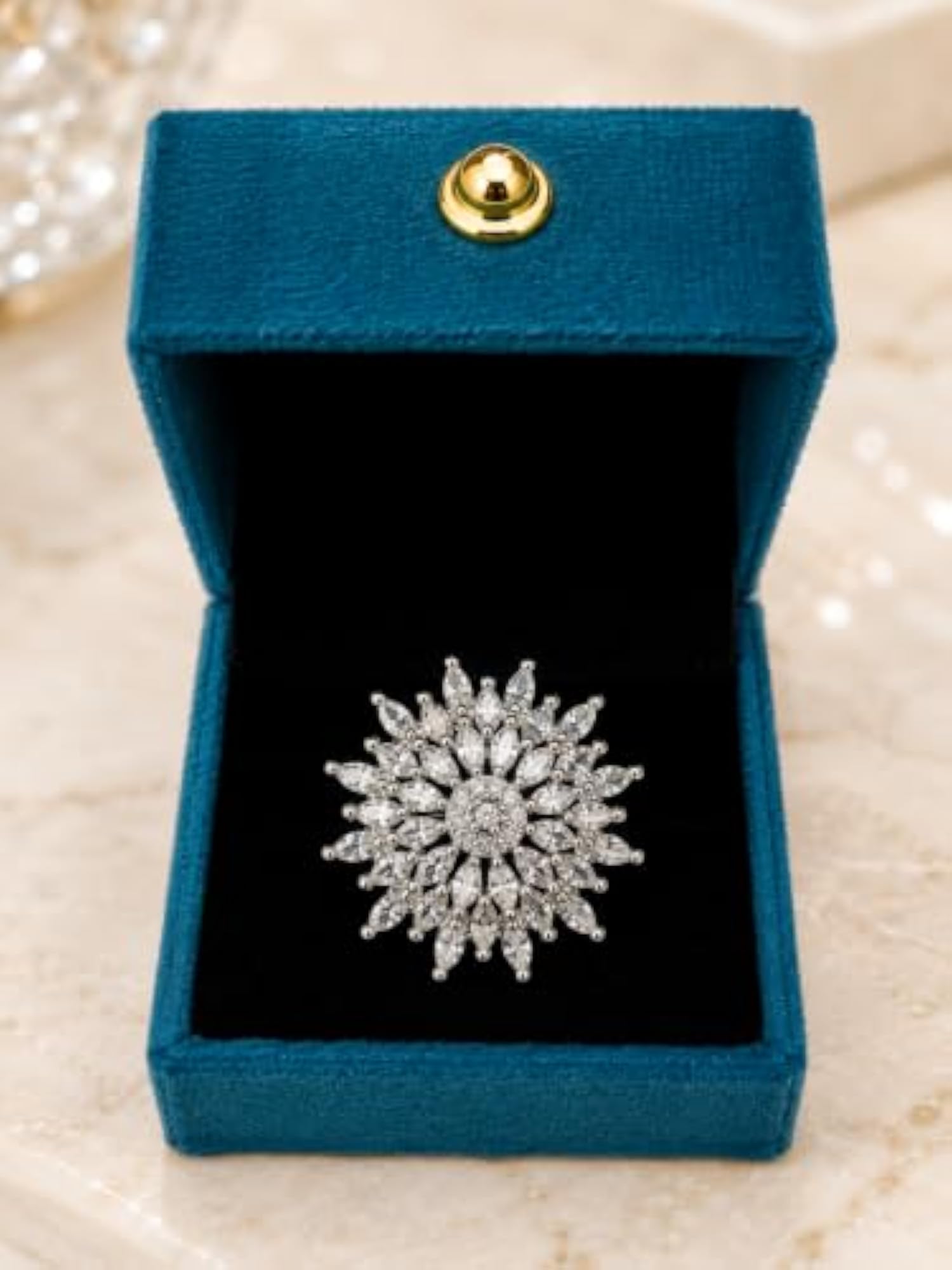 Silver Cut Cubic Solitaire AD Ring
