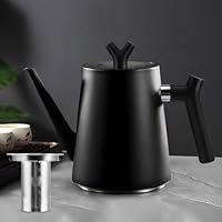 Thermo Teekanne mit Siebeinsatz 1,5 liter -Edelstahl Teekanne Doppelwandig Schwarz - Mit Filter für Tee & Kaffee - Tee Kanne 100% Tropffrei - Für alle Herdarten - Isolierkanne Tee Modern Design