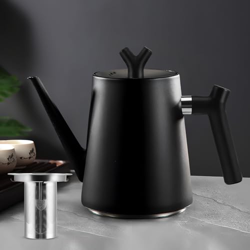 Théière isotherme avec infuseur 1,5 l - En acier inoxydable - Double paroi - Noire - Avec filtre pour thé et café - 100 % anti-gouttes - Pour tous les...
