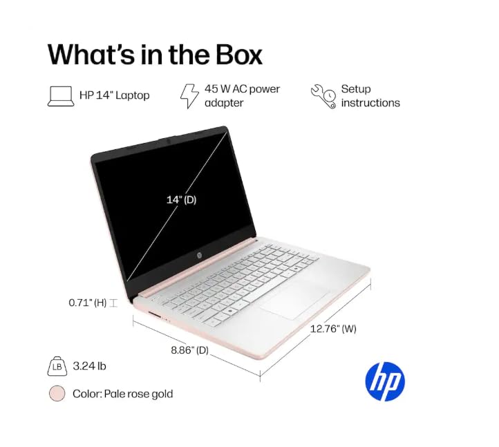 Image of HP 14 inch Business Laptop Computer with 1-Year Office 365, Intel Quad-Core N150 Processor, 4GB RAM 128GB UFS, Windows 11 Home, PLUSERA Earphones, Pale Rose Gold