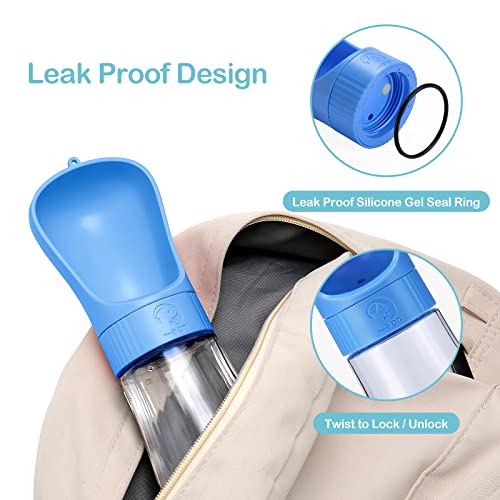 Avont Dog Water Bottle, 11Oz Portable Doggy Water Dispenser With Treat Food Container, Leak Proof Pet Drinking Hydration Bottles For Outdoor Walking Hiking Travel On The Go -Blue #TOP5