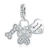 RMMY Charm 925 Sterling Silver Pendant Dangle Beads Best Friends & Dog Paw Bones for European Bracel