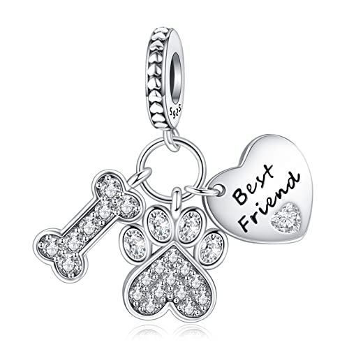 Rmmy Charm 925 Sterling Silver Pendant Dangle Beads Best Friends & Dog Paw Bones For European Bracelets And Necklaces,Chriatmas Mother's Day Birthday Jewelry Gifts For Women Girls Friends #TOP4