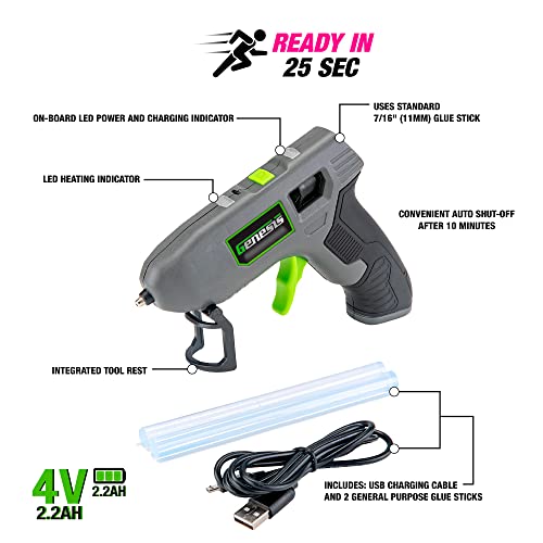 Genesis Glgg04V2 Cordless Rechargeable Hot Glue Gun, Fast Preheating With Usb Charge Cable, Stand, And Glue Sticks #TOP1