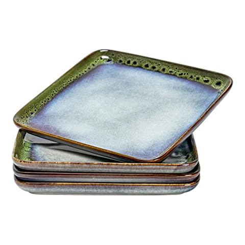 Ceramic Square Dinner Plates, 4er-Set 11 inch Large Dessert Plate Salad Plate for Steaks / Vegetables / Apple Strudel / Potato Salad, Gradient Green Cover