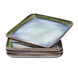 Set mit 4 Große Platte, 28 X 28cm Square Geschirrdiensten, Teller für Steaks / Gemüse / Apfelstrudel, Mikrowellen / Backofen Geeignet, Spülmaschinenfest, Exquisites Porzellan, Gradient Grün