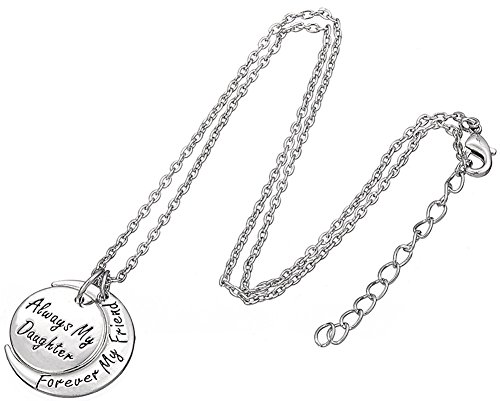Mom & Daughter Necklace Set For 2 - ''Always My Mother/Daughter Forever My Friend'' Unique Mom/Daughter Matching Moon Pendant Necklaces For Best Mom Ever (Silver, Base) #TOP3