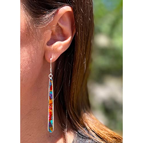 Turquoise Earrings in Sterling Silver & Genuine Gemstones 2.5" Long2