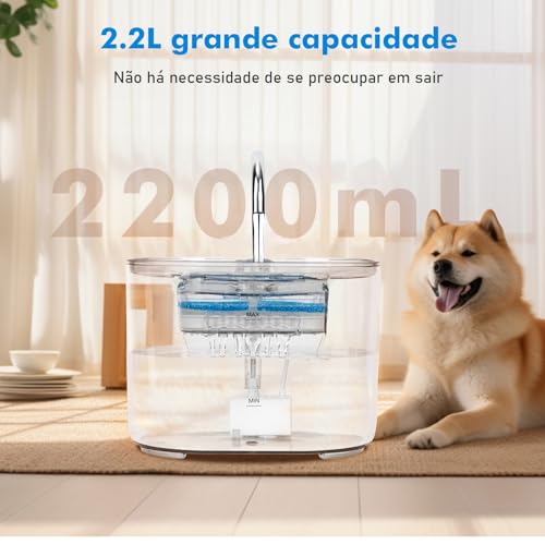 2.2L Bebedouros para gatos, Bebedouro para cães, Fonte gatos Bebedouro, Bebedouro com Filtro Quádrup