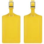 travelambo luggage tags for suitcases faux leather privacy protection 2 pack bag tags travel accessories essential, energetic yellow
