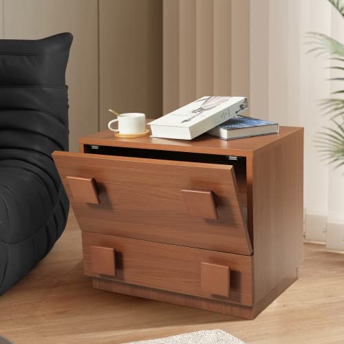 Cebihy Red Teak Nightstands Set Of 2, Wood Bedside Tables Rustic Large Nightstand With Drawer Storge Cabinet Retro End Table Sideboard Buffet Cabinet Tv Stand For Living Room Bedroom (2Pcs) #TOP2