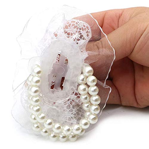 Yokoke Pack of 10 Elastic Pearl Corsage Bands Wristlets for Making DIY Flower Hand Corsages for Prom Dance or Wedding (White)