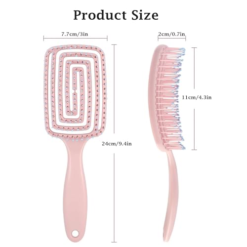 Luoqun88 Pack of 2 Detangle Hair Brush,Curved Vent Brush & Hair Detangler, Easy Detangling Vented Hairs Styling Comb Salon for Long Thick Curly Straight Dry Wet Hair,Styling Hairs Brush (Pink+Purple) - Image 3