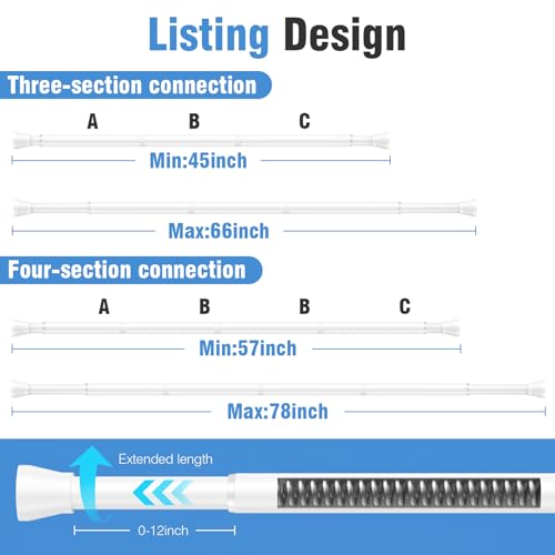 Image of AIZESI 2 Pack Tension Curtain Rod for Windows 45 to 77 Inch, Adjustable Expandable Spring Curtain Rods No Drilling, Non Slip Curtain Rod for Bedroom Doorway Closet, White