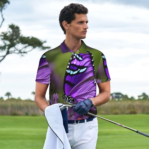 Chemise décontractée pour hommes type polo imprimé violet - 3