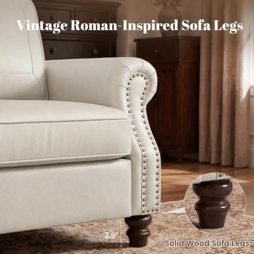 Image of Kingfun Faux Leather Accent Chair with Rolled Arms,Cream