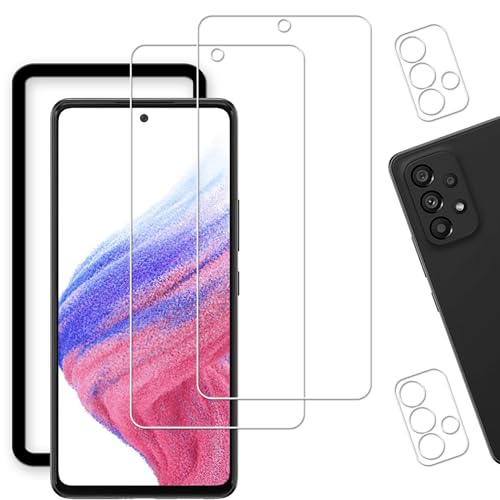 HKKAIS galaxy a53 5g ガラスフィルム【2+2 セット】ガイド枠付き指紋認証可能 日本製硝子採用 Galaxy A53 5G SC-53C / SCG15 用 ガラスフィルム カメラフィルム 強化 ガラス 液晶画面 保護フィルム