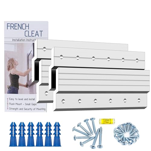 Image of French Cleat Hanger 6 Inch Super Heavy Duty- 2 Pack - Picture, Mirror, Whiteboard, Cabniet, Shelf, Pallet or Panel Interlocking Wall Mounting Bracket - Aluminum Z Bar Clip Hanger Supports 80 lbs