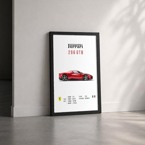 Image of CodersParadise Ferari 296 GTB Premium Framed Wall Poster (12x18 Inch) | Sports Car Artwork for Home, Bedroom & Living Room | Ready-to-Hang Aesthetic Wall Decor | Lightweight Wall Mount Display Frame