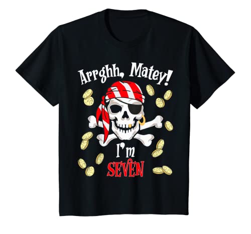 Youth 7 Year Old Pirate Birthday Party Shirt Gift for Boy Girl T-Shirt