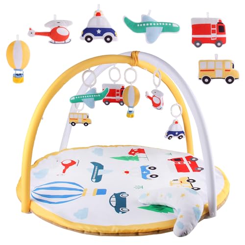 Image of Agiyimi Baby Play Gym Mat, Tummy Time Activity Mat with 5 Detachable Toys and Pillow, Infant Play Mat for Babies to Toddlers