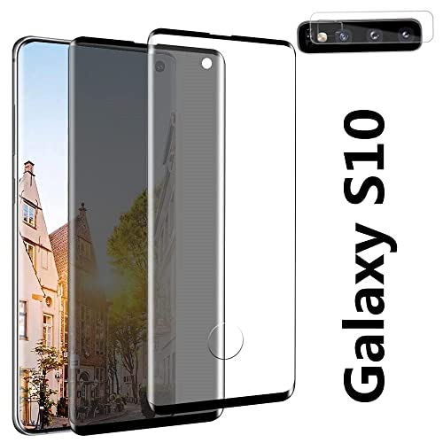 [2+1Pack] Galaxy S10 Screen Protector, and Camera Lens Protector, Fingerprint Unlock Support, HD + PrivacyTempered glass Protector,9H Hardnessï¼Œ3D Full Coverage,For Samsung Galaxy S10 6.1â€