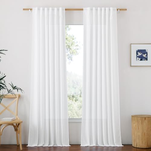 NICETOWN White Linen 108 inch Curtains for Living Room, Rod Pocket & Back Tab Thick Flax Privacy...