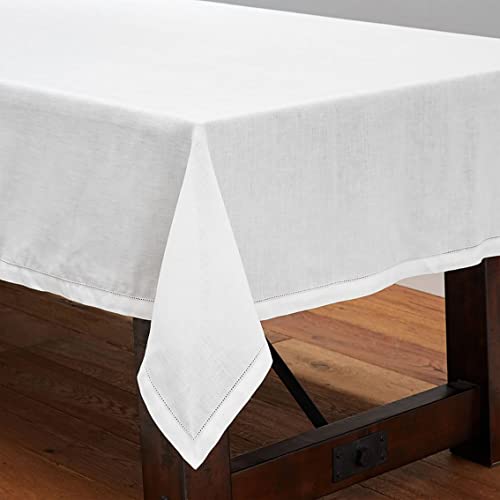 Minghing Linen Tablecloths, 90" X 180" Table Cloth White Linen Handmade Hemstitched Tablecloth 100% Pure Linen Rectangle Tablecloth For Spring,Easter,Summer,Wedding,Indoor,Outdoor Machine Washable #TOP2