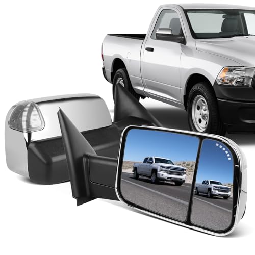 ECCPP Tow Mirrors 1998-2001 for Dodge for Ram 1500 2500 3500 with Power Heated Driver and Passenger Side Pair (2011-2016 for Dodge/Ram Chrome - Power Adjusted)
