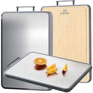 Titanium Cutting Board Double Sided Bamboo Cutting Board for Kitchen Double Sided Pure Titanium & Bamboo Cutting Boards, Non-Stick Durable and Easy to Clean