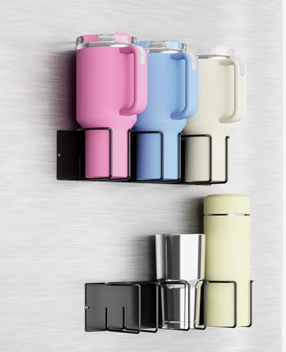 2 Pack Stanley Magnetic Cup Holder for Fridge, Water Bottle Organizer for Stanley 40 & 30 oz Tumbler with Double Sided Tape, Stanley Holder for Kitchen