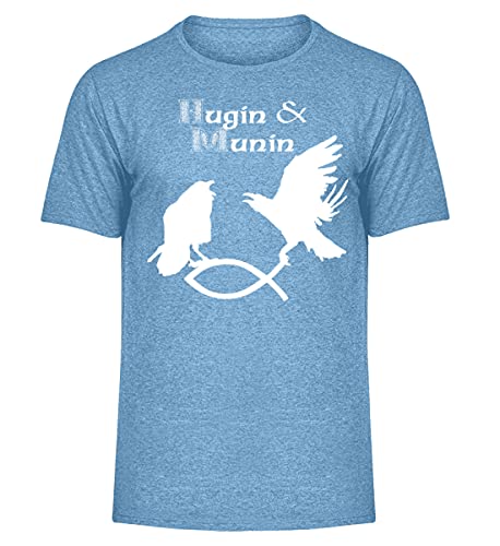 T-shirt bleu ciel chiné XL Hugin & Munin corbeau pour homme