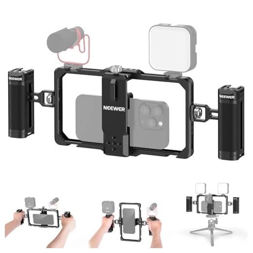NEEWER Upgraded Phone Rig Vlogging Kit, Video Stabilizer with Dual Handle, Wireless Mic Clip Slot for Tiktok/YouTube, Compatible with SmallRig iPhone 15 14 Pro Max 13 Pro Max Galaxy S23, PA009