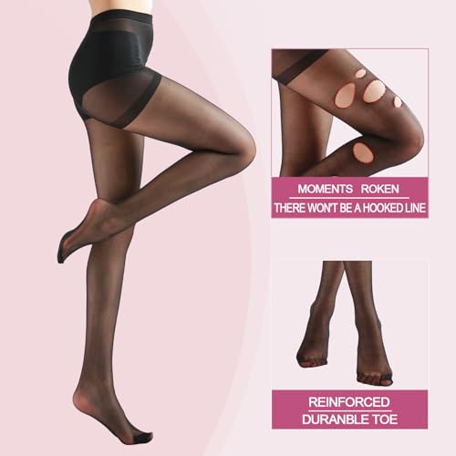 Weziarer 2 Pairs Women's Sheer Tights with Run-Resist,20D Ladies High Waist Support Control Top Pantyhose-Reinforced Toes3