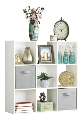 Whitmor 9 Cube Storage Organizer, 3 Tier Stackable MDF Bookcase, Open Storage Display Bookshelf, Storage Cabinet for Living Room, Bedroom, Home, Office, 35.5" L x 11.7" W x 35.5" H, White
