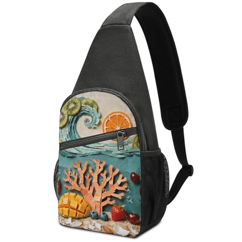 Sac bandoulière Ocean Fruit Collage imperméable et léger pour randonnée