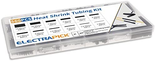 ELECTRAPICK 560 Pcs Heat Shrink Tubing Kit Ratio 2:1 Electrical Shrink Tubing Wire Large Wrap Industrial Shrink Tubes Assortment12 Sizes Black