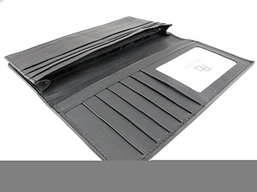 Pelgio Genuine Crocodile Alligator Backbone Skin Leather Checkbook Long Wallet (Black) #TOP3