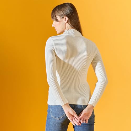 Image of 98 Degree Women Pure Cotton High Neck Sweater Has A Full Sleeve & Straight Hem-AW25AZG1156-BLACK