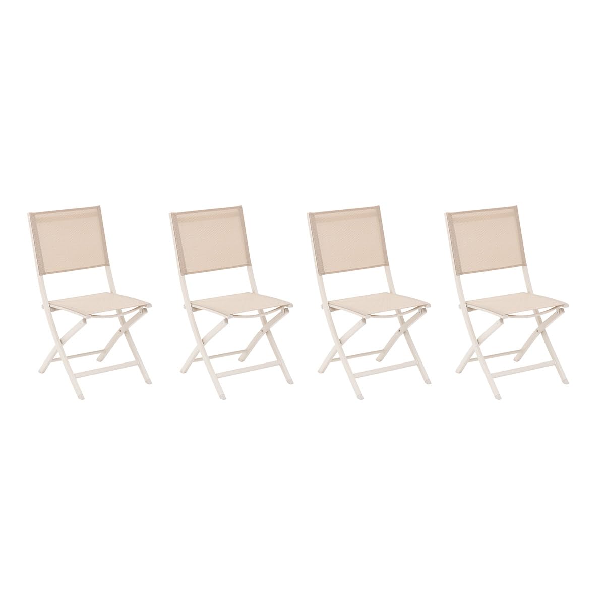 Hespéride - Juego de 4 sillas de jardín Plegables Essentia de Lino Beige - Aluminio Texaline - Dimensiones 45 x 57 x 90 cm - Mobiliario de Exterior Plegable