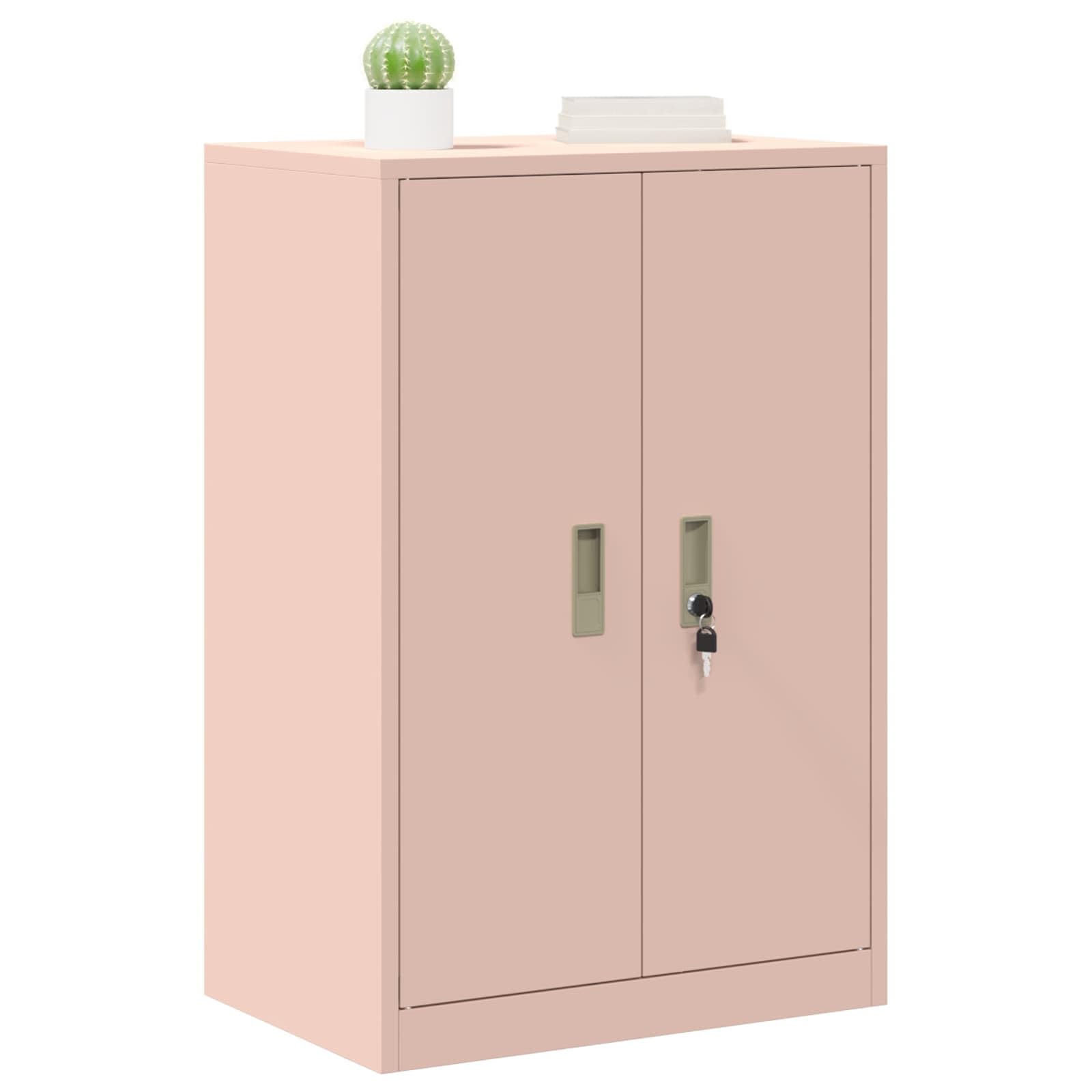 Armadio Portaoggetti Rosa in Acciaio 60 x 40 x 90 cm con Ante Chiudibili, Armadio in Metallo per Ufficio e Home Office, Armadio Multiuso per File, Cartelle, Documenti e Ripiano