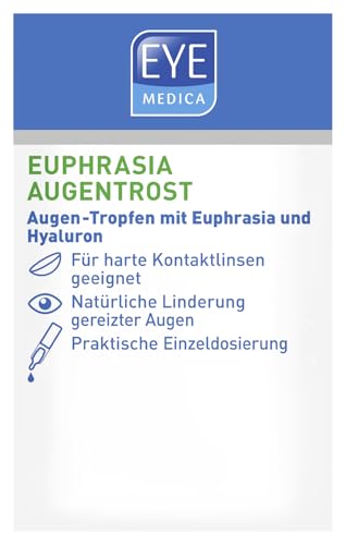 EyeMedica Euphrasia Augentropfen gegen trockene Augen und gereizte Augen, Befeuchtung, Linderung und Pflege, mit Hyaluron, 30 x 0,4 ml Einzeldosen