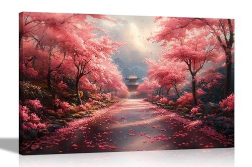 Image of Artley Prints - Footpath to Japanese Temple in Mountain Top Canvas Wall Art Botanical Prints For Office Home Hallway Living Room Decor 40 x 30cm (16 x 12 inches) A3